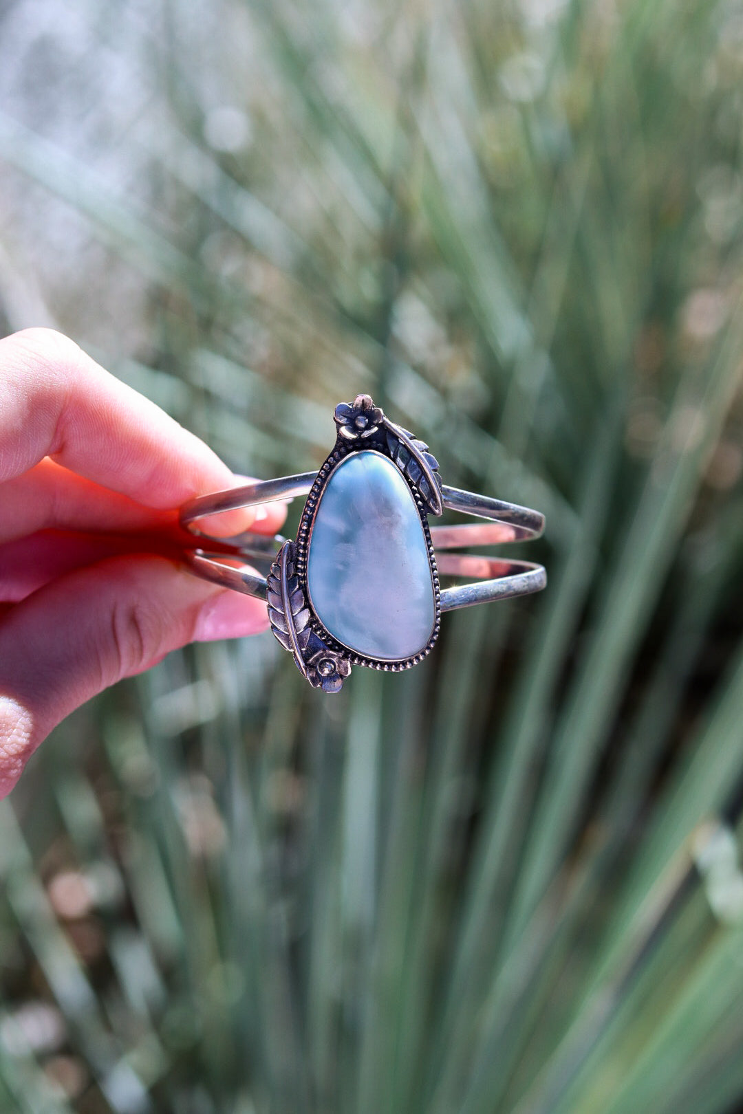 Larimar Floral Cuff Bracelet