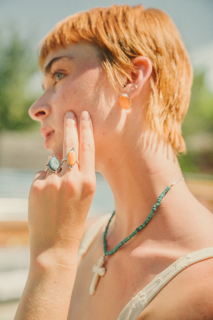 Turquoise & Mother of Pearl Cross Necklace